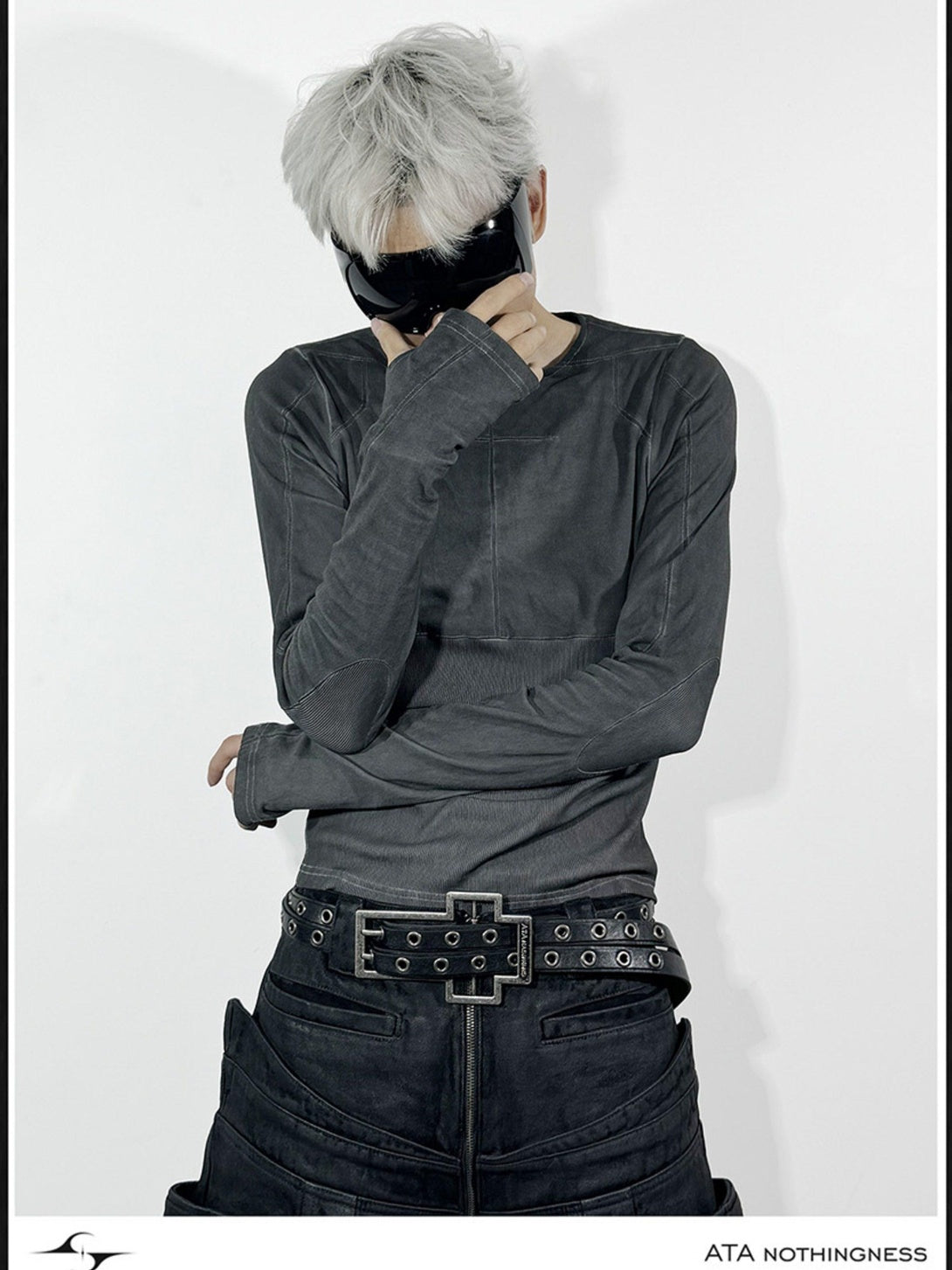 ATAnothingness Slim Fit Distressed Cross Metal Black Unisex Cotton Crew Long Sleeve T-Shirts
