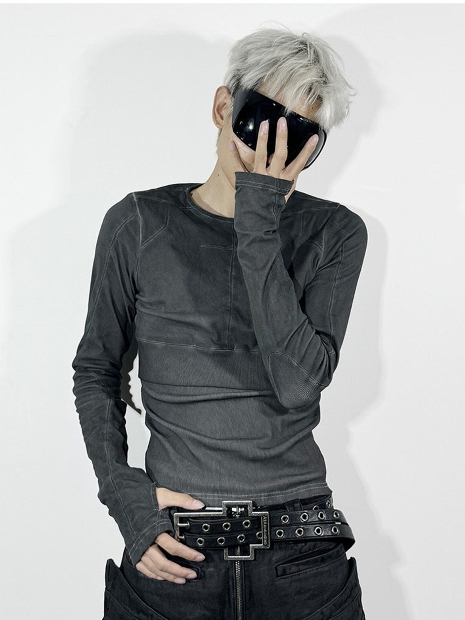 ATAnothingness Slim Fit Distressed Cross Metal Black Unisex Cotton Crew Long Sleeve T-Shirts