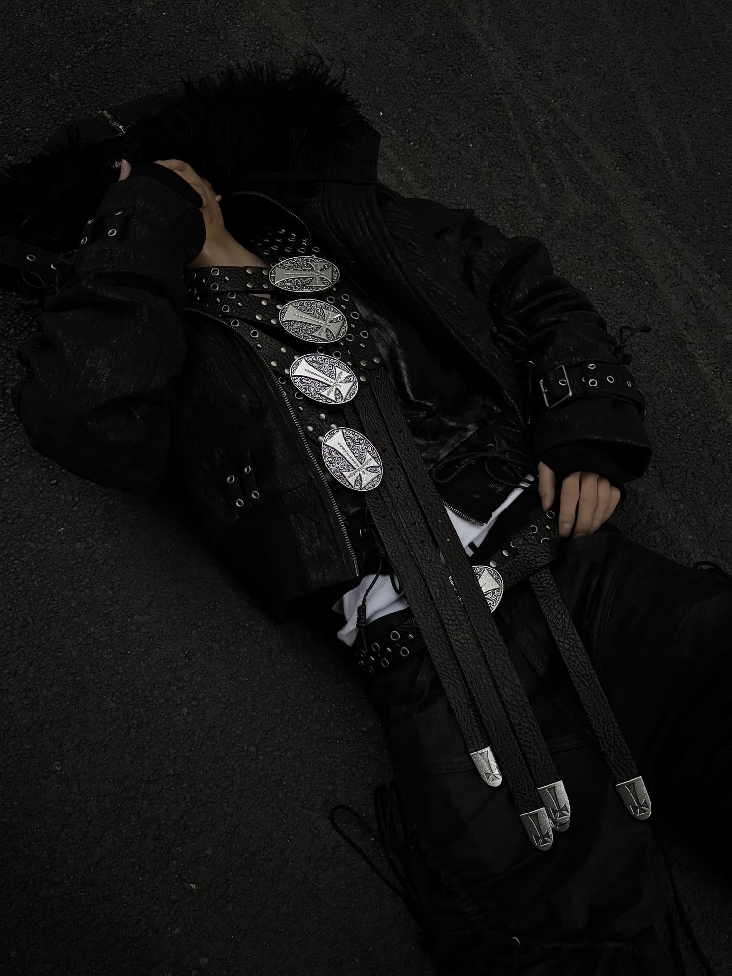 ATAnothingness Studded Carved Cowhide Vintage Punk Street Unisex Pin Buckle Belts
