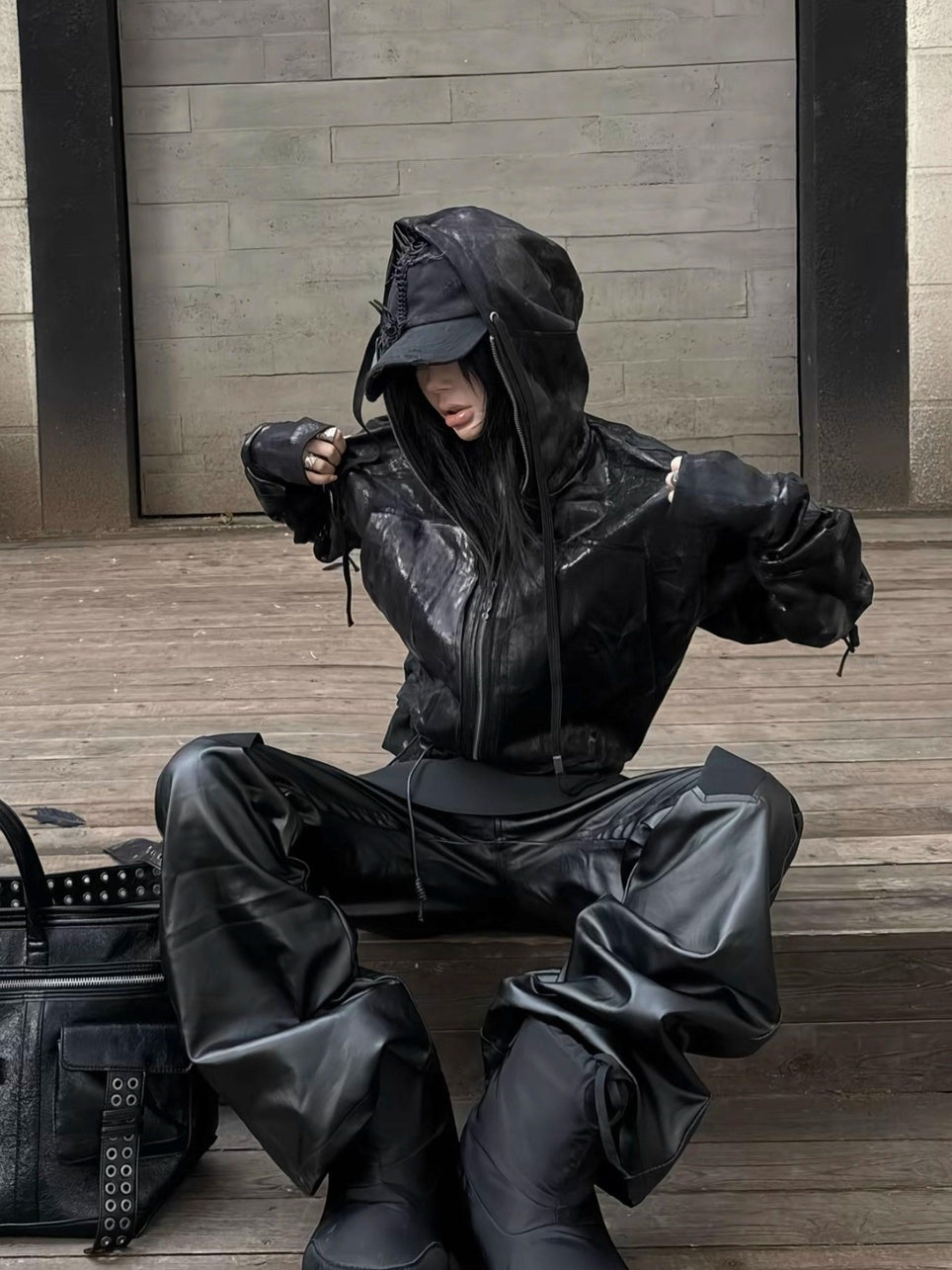 ATAnothingness Warm Cotton Blend Loose Fit Zip Up Hooded Unisex Casual Black Hoodies