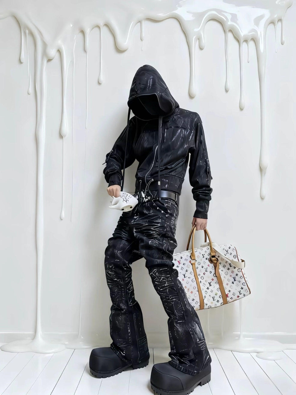 ATAnothingness Warm Cotton Blend Loose Fit Zip Up Hooded Unisex Casual Black Hoodies