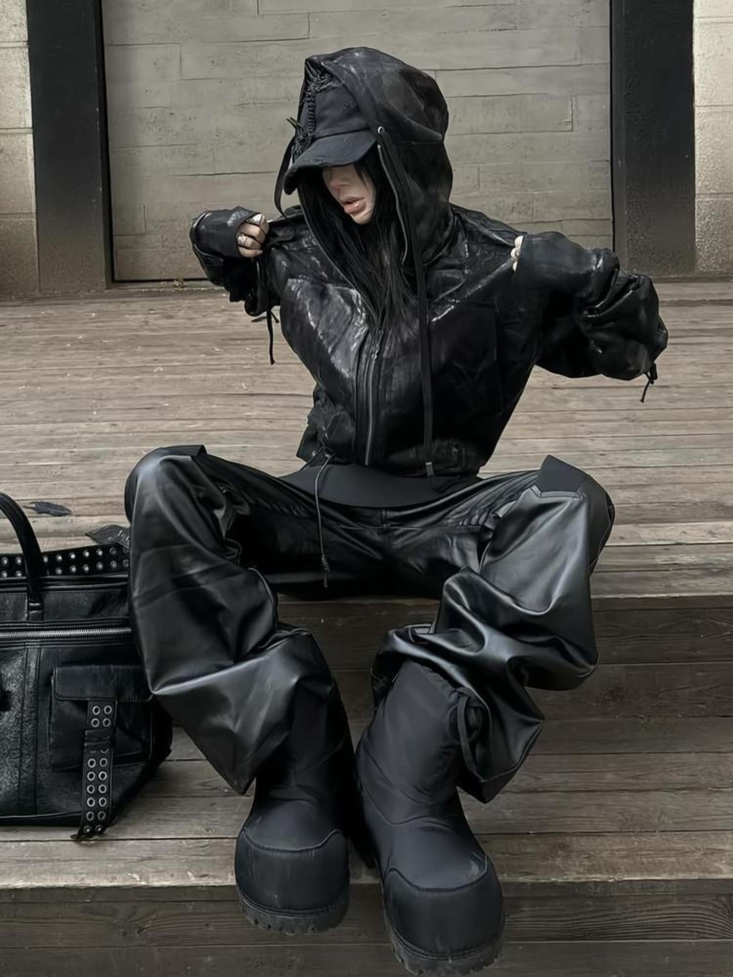 ATAnothingness Warm Cotton Blend Loose Fit Zip Up Hooded Unisex Casual Black Hoodies