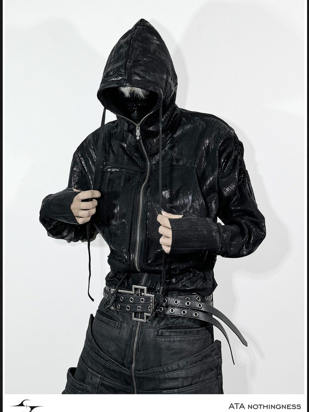 ATAnothingness Warm Cotton Blend Loose Fit Zip Up Hooded Unisex Casual Black Hoodies