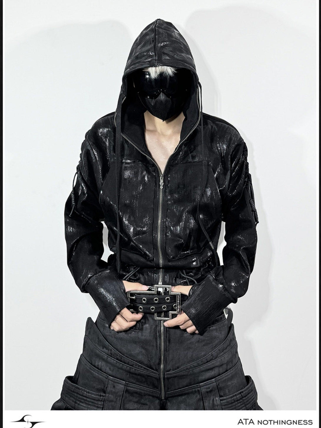 ATAnothingness Warm Cotton Blend Loose Fit Zip Up Hooded Unisex Casual Black Hoodies