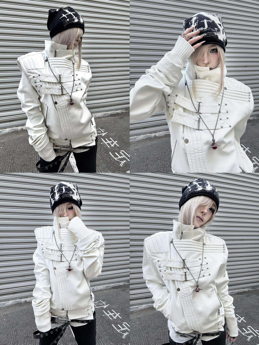 ATAnothingness Windproof Pu Leather Short Zip Jacket Women Silver Moon Leather Jackets