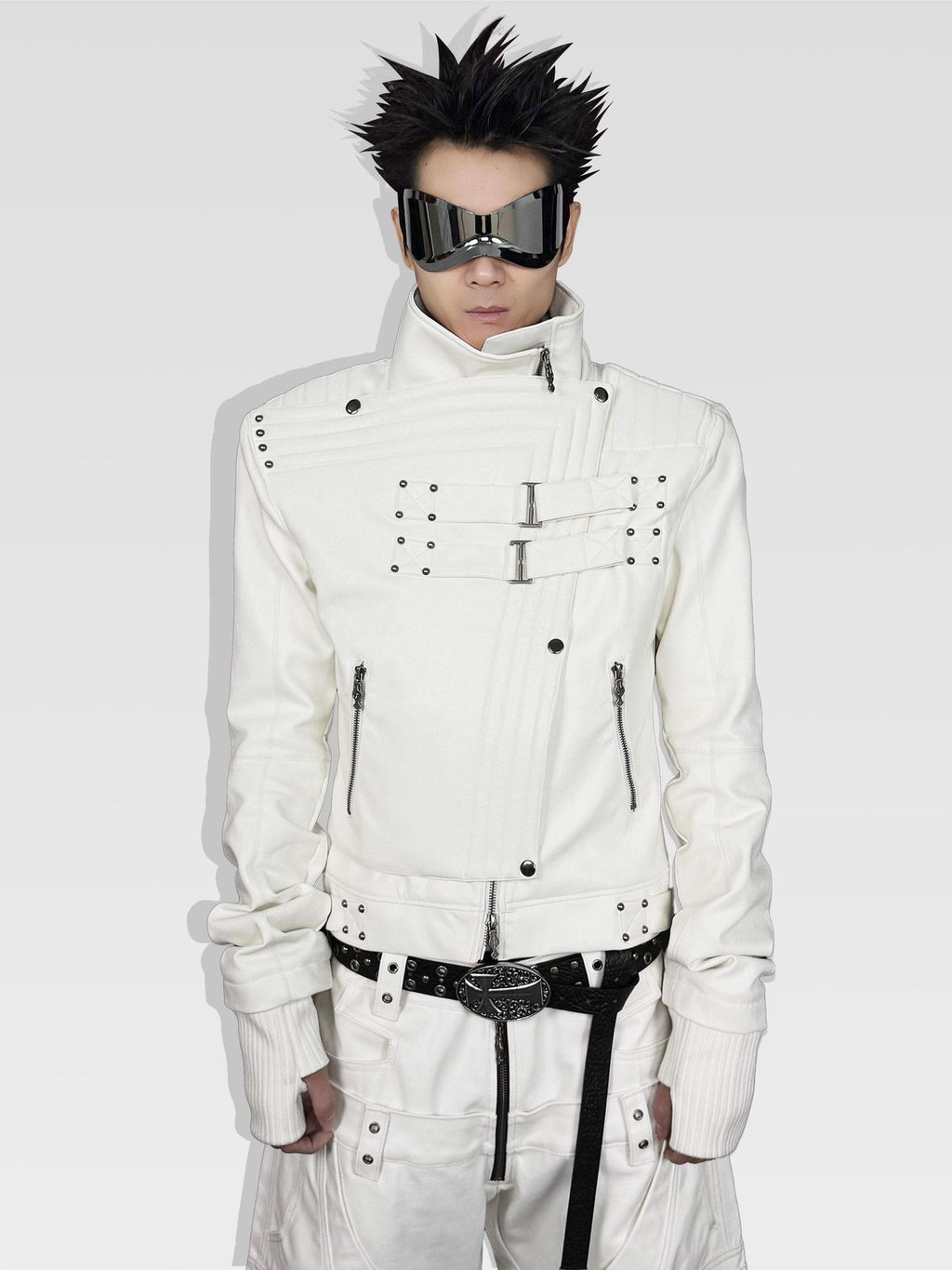 ATAnothingness Windproof Pu Leather Short Zip Jacket Women Silver Moon Leather Jackets