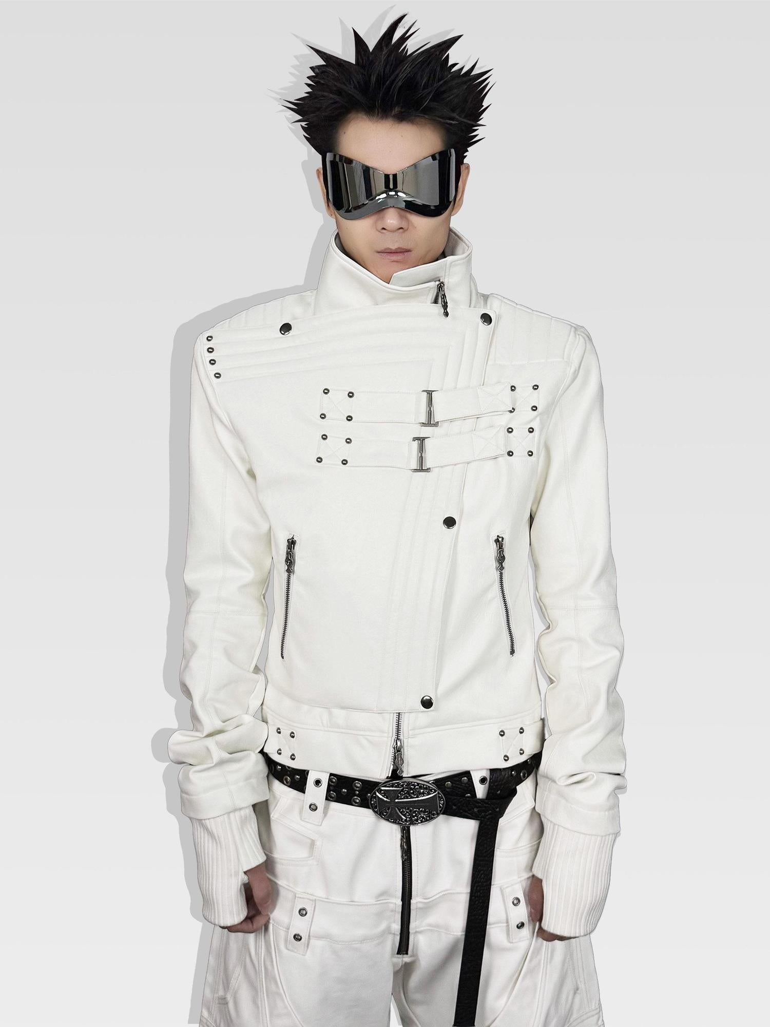 ATAnothingness Windproof Pu Leather Short Zip Jacket Women Silver Moon Leather Jackets