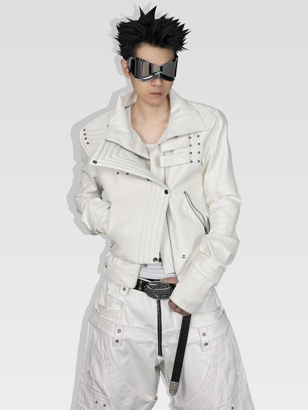 ATAnothingness Windproof Pu Leather Short Zip Jacket Women Silver Moon Leather Jackets