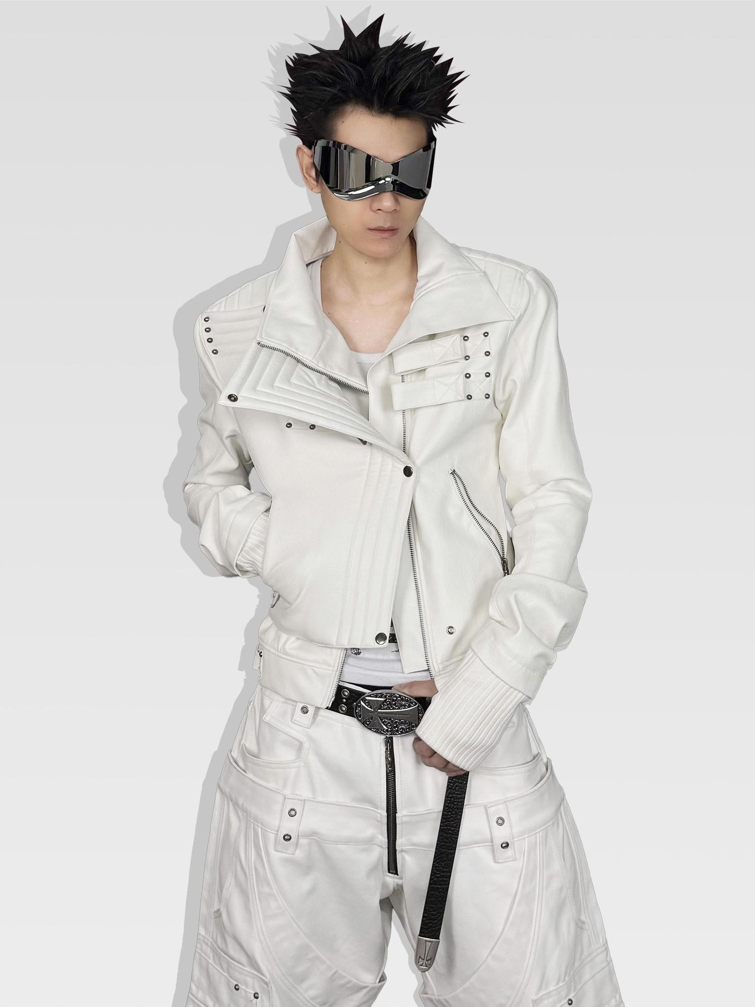 ATAnothingness Windproof Pu Leather Short Zip Jacket Women Silver Moon Leather Jackets