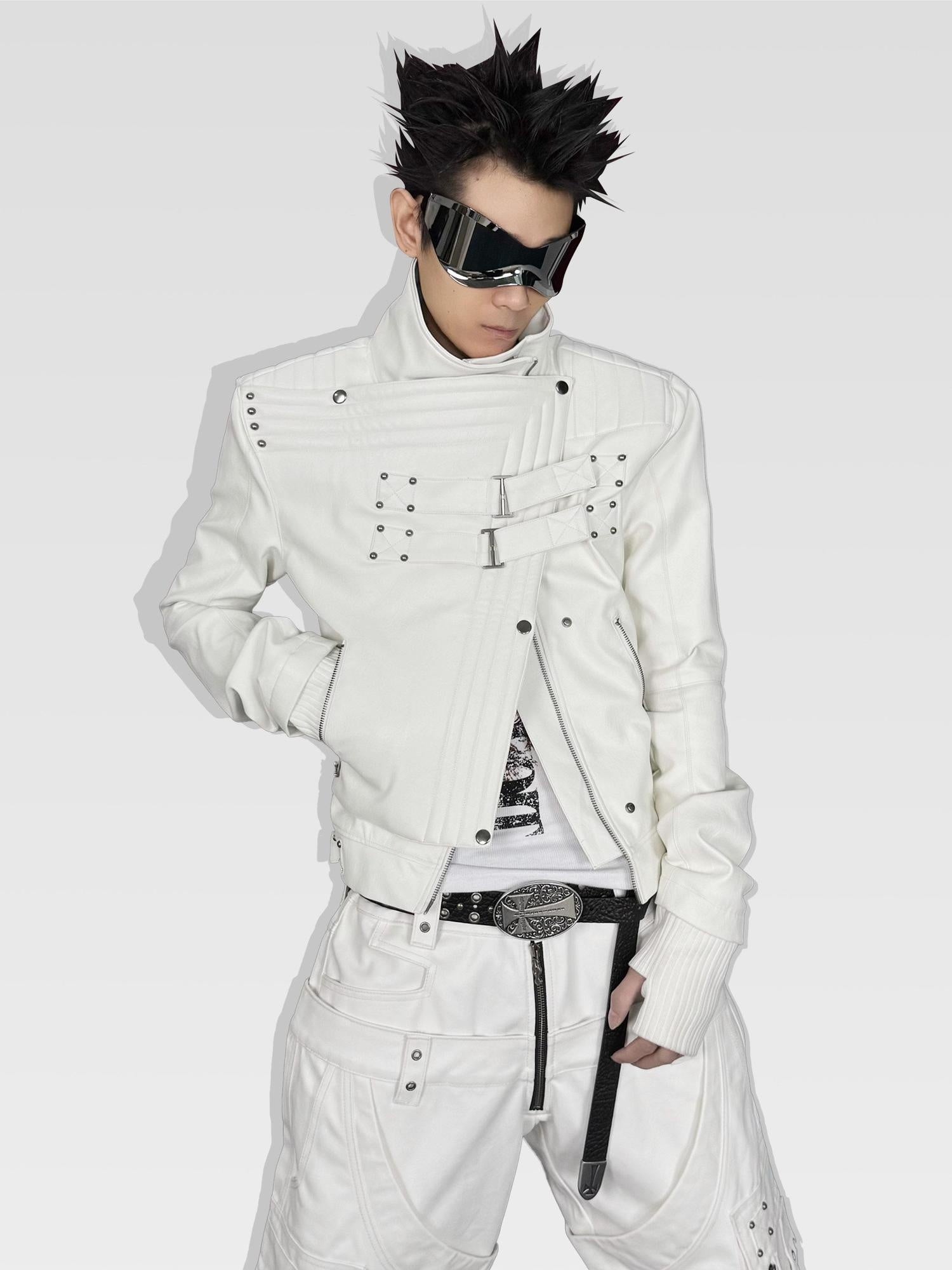 ATAnothingness Windproof Pu Leather Short Zip Jacket Women Silver Moon Leather Jackets
