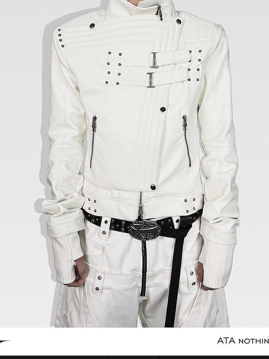 ATAnothingness Windproof Pu Leather Short Zip Jacket Women Silver Moon Leather Jackets