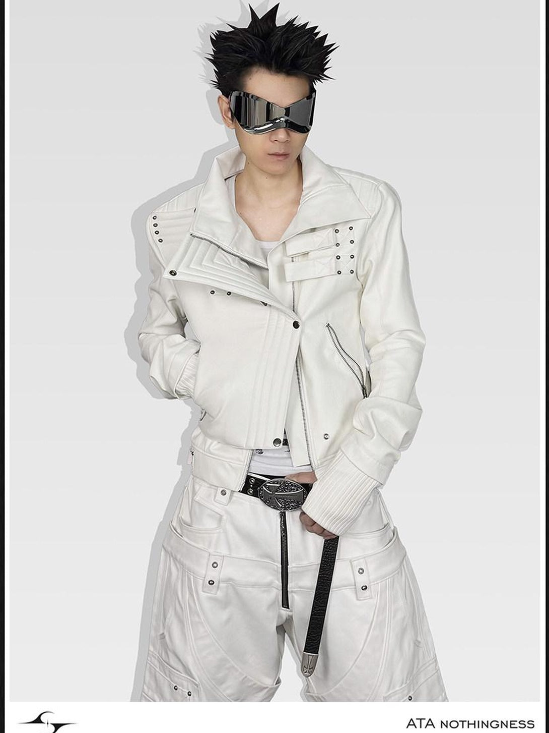 ATAnothingness Windproof Pu Leather Short Zip Jacket Women Silver Moon Leather Jackets