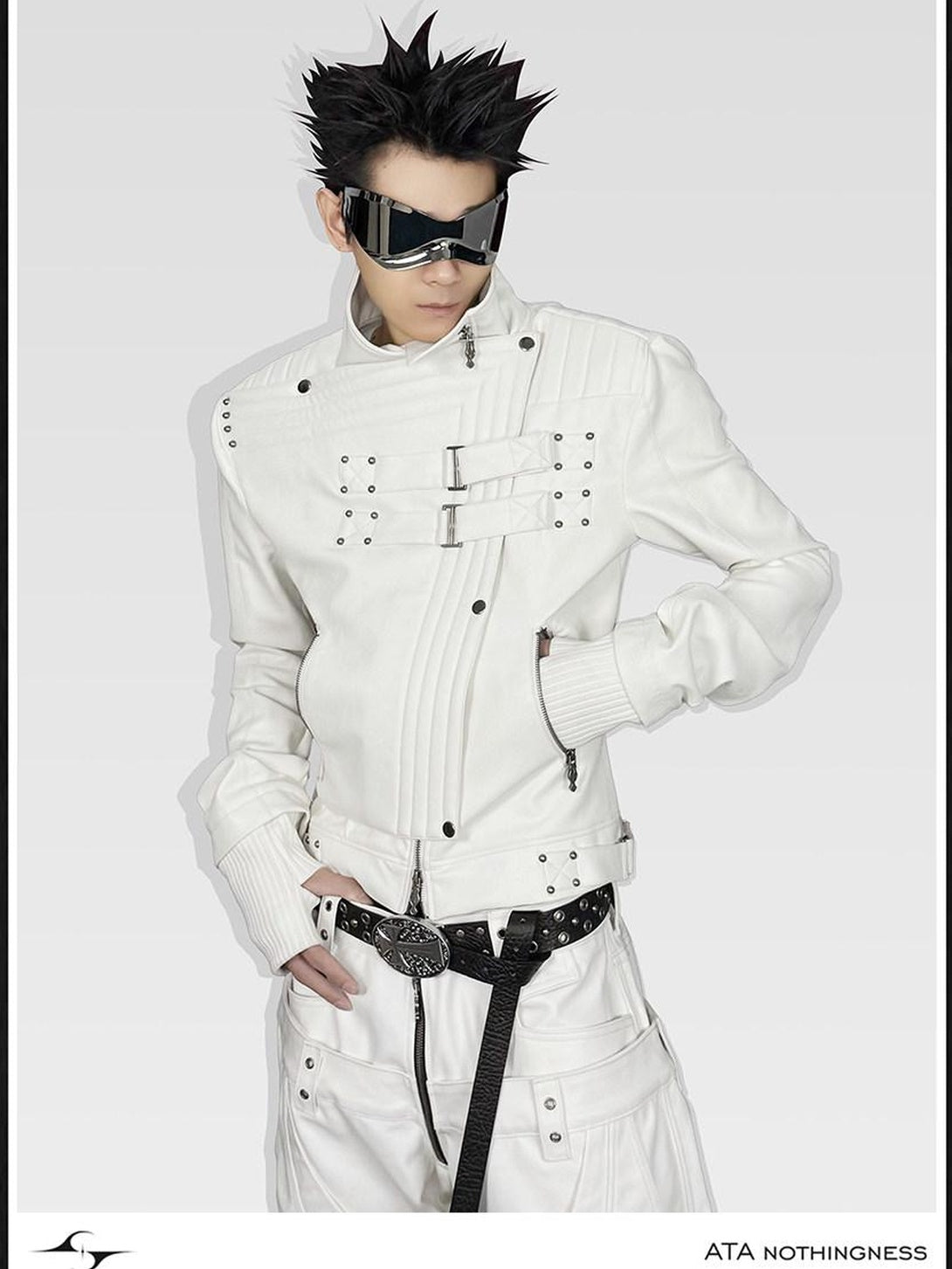 ATAnothingness Windproof Pu Leather Short Zip Jacket Women Silver Moon Leather Jackets