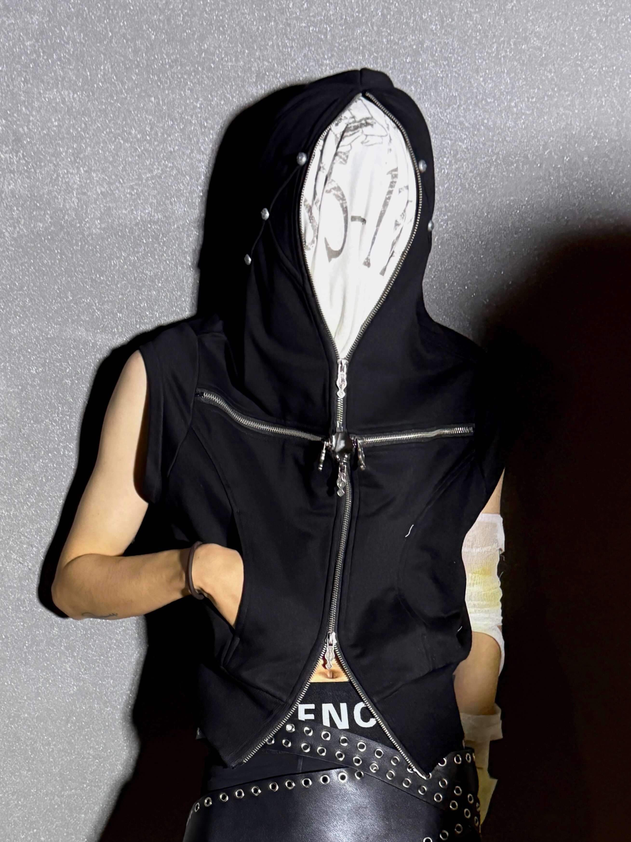 ATAnothingness_Youthful_Hooded_Cotton_Blend_Open_Front_Standard_Fit_Unisex_Student_Black_Vests_MISSTT