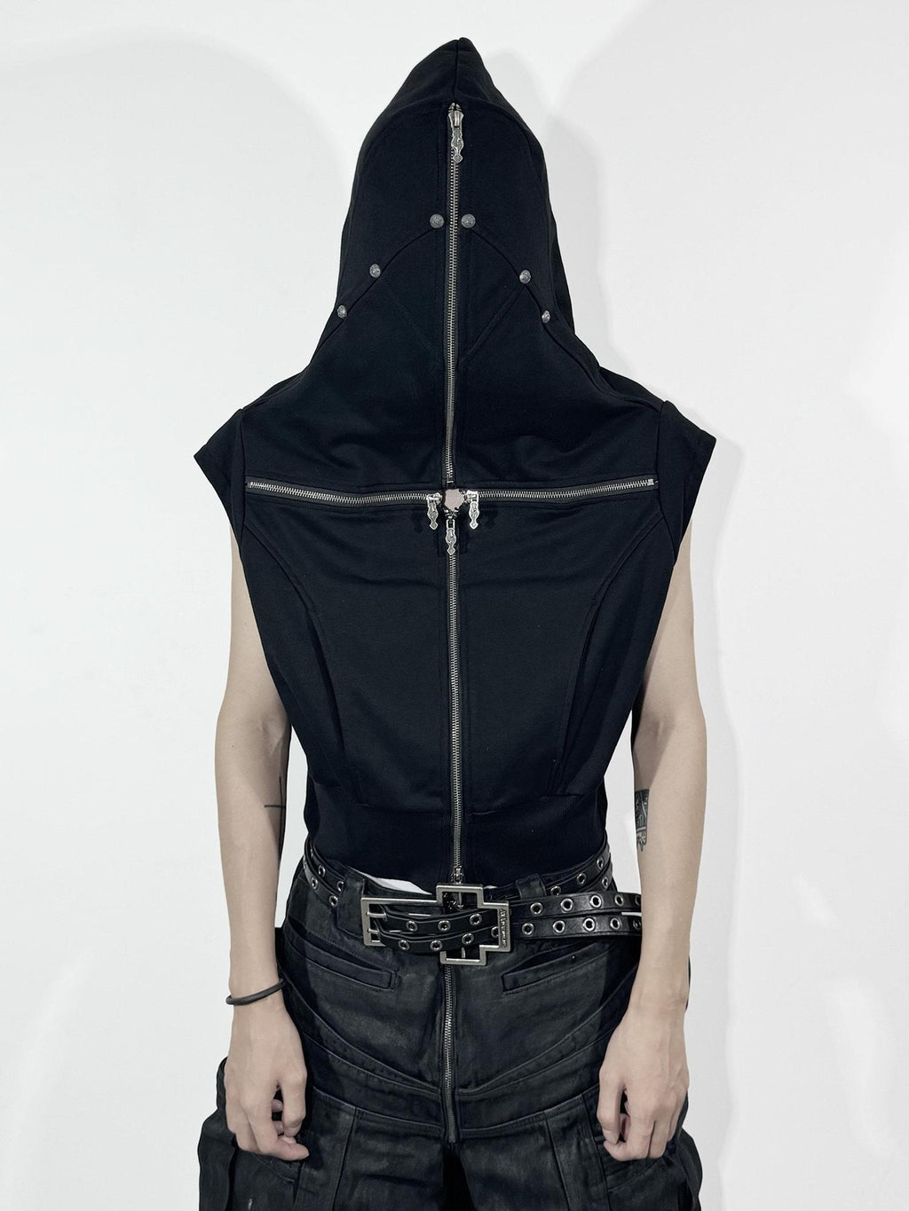 ATAnothingness Youthful Hooded Cotton Blend Open Front Standard Fit Unisex Student Black Vests