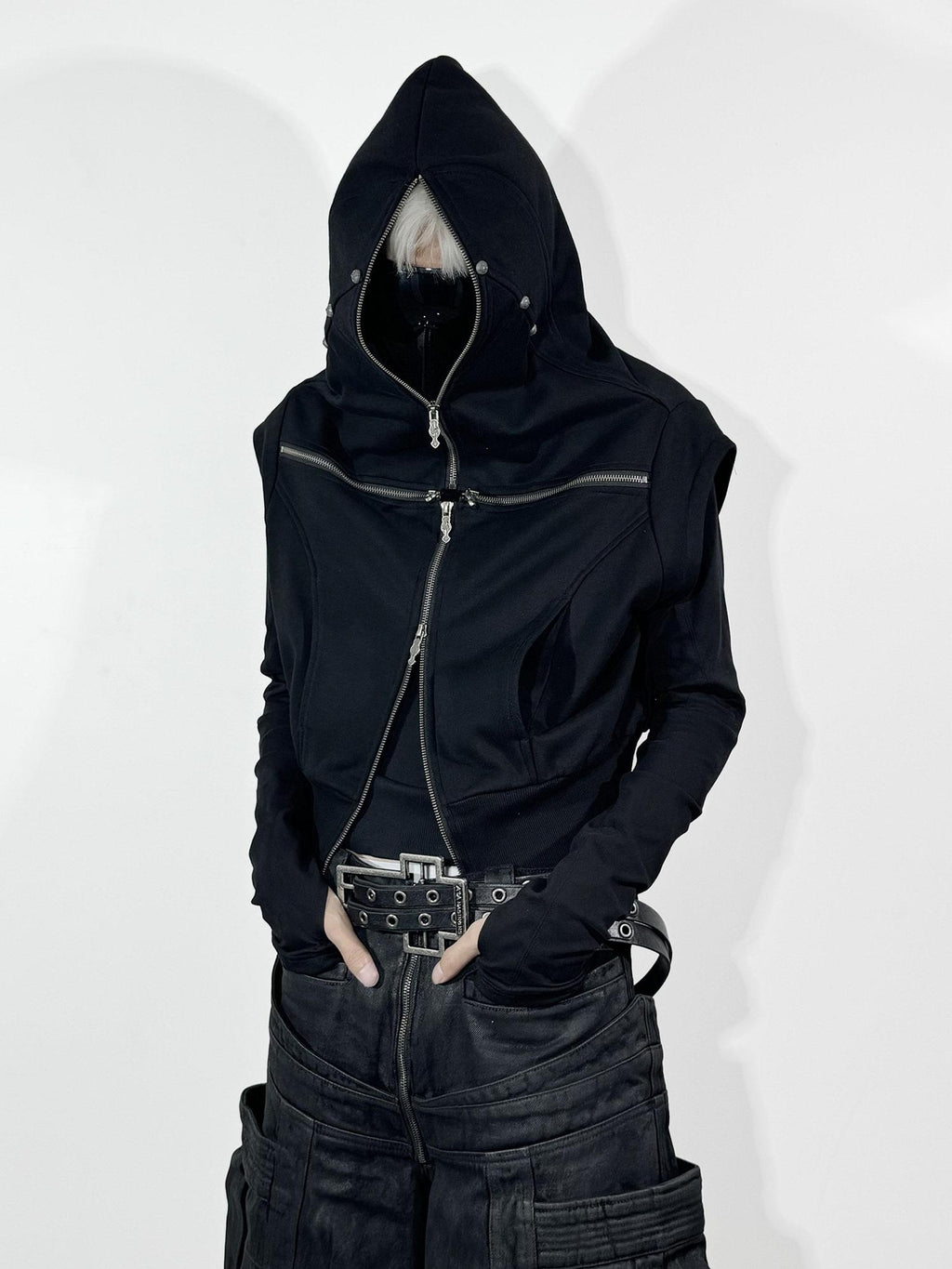 ATAnothingness Youthful Hooded Cotton Blend Open Front Standard Fit Unisex Student Black Vests