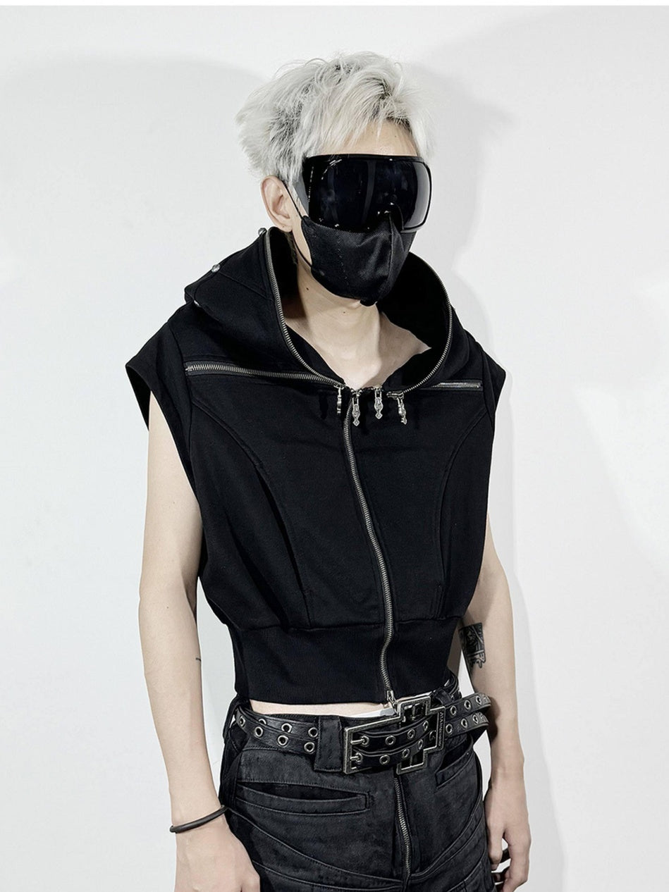ATAnothingness Youthful Hooded Cotton Blend Open Front Standard Fit Unisex Student Black Vests