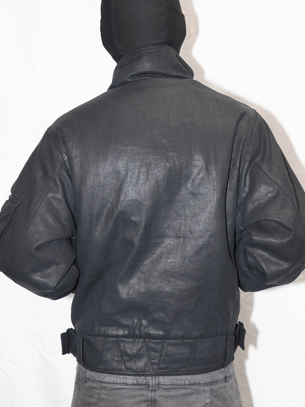 AvinMade Black Biker Waxed Stand Collar Zipper Women's Washed Cotton Puffer Jackets