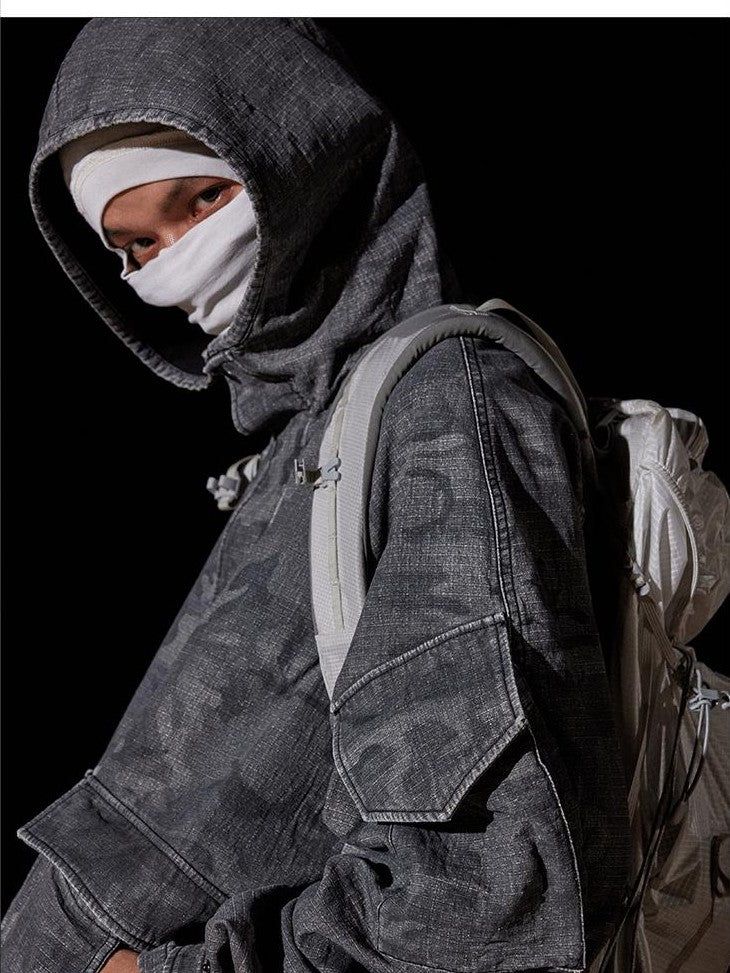AvinMade Black Gray Camo Stonewash Hooded Women's Cotton Field Jackets