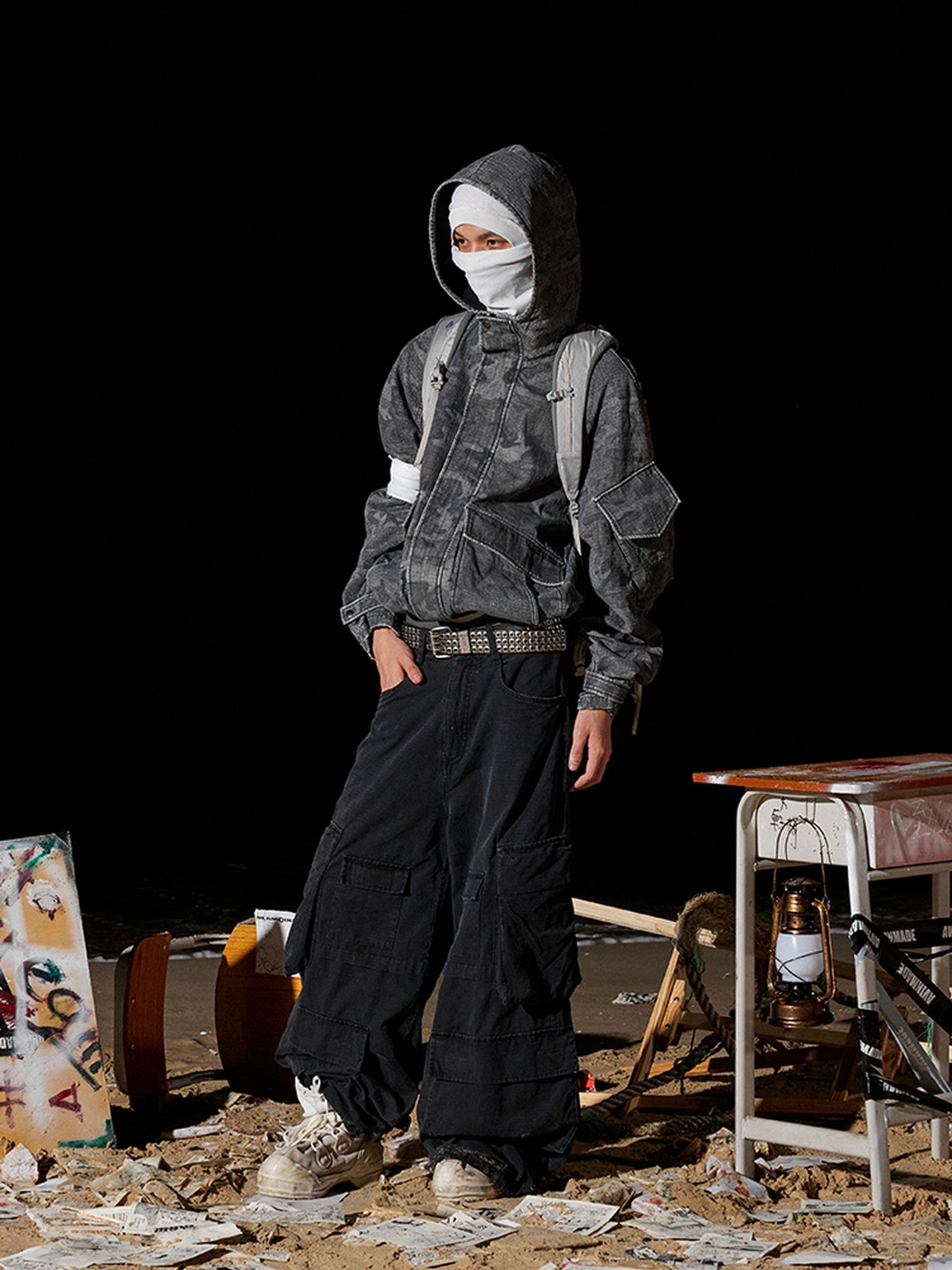 AvinMade Black Gray Camo Stonewash Hooded Women's Cotton Field Jackets