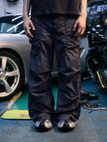 AvinMade Black Purple Oil Washed Distressed Paratrooper Women's Nylon Straight-leg Pants