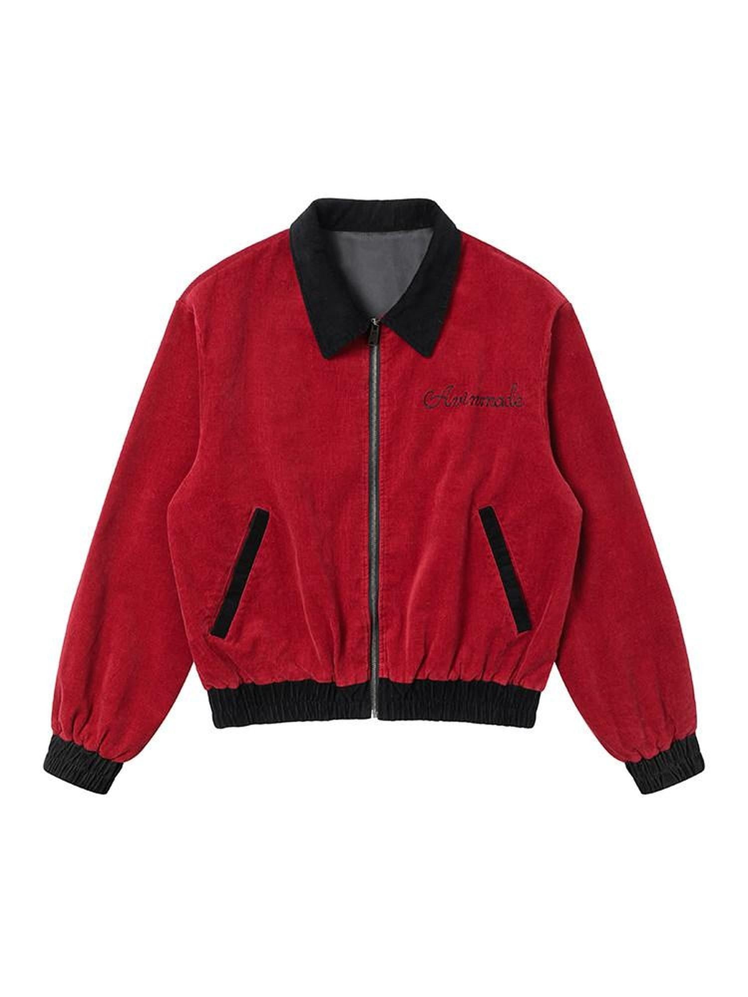 AvinMade Black Red Embroidered Colorblock Women's Corduroy Cotton Stretch Coach Jackets