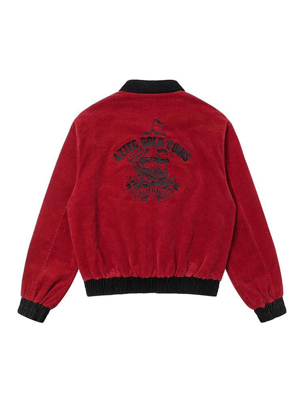 AvinMade Black Red Embroidered Colorblock Women's Corduroy Cotton Stretch Coach Jackets