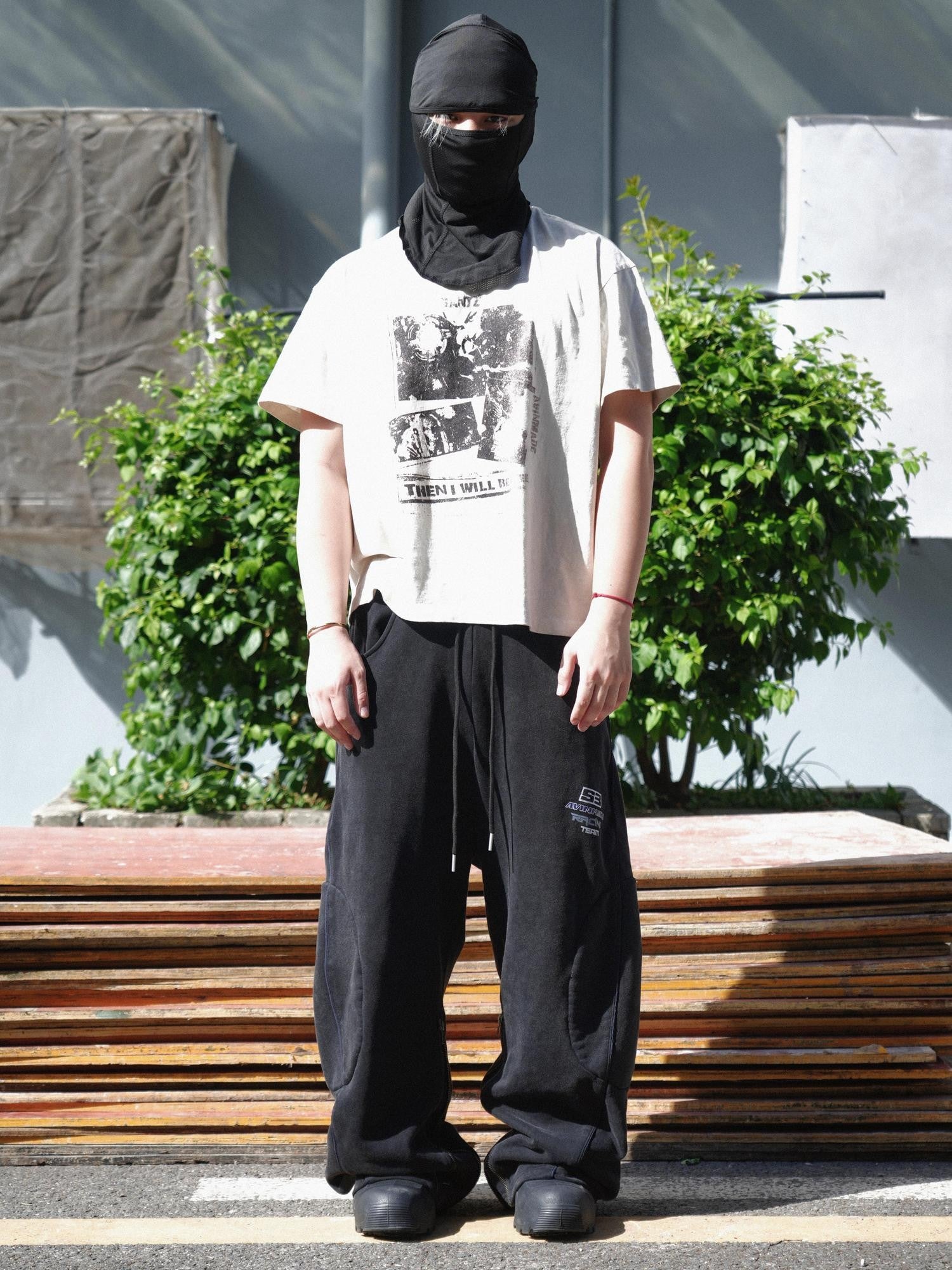 AvinMade Black Structured Patchwork Zip Slit Hem Women's Cotton Sweatpants
