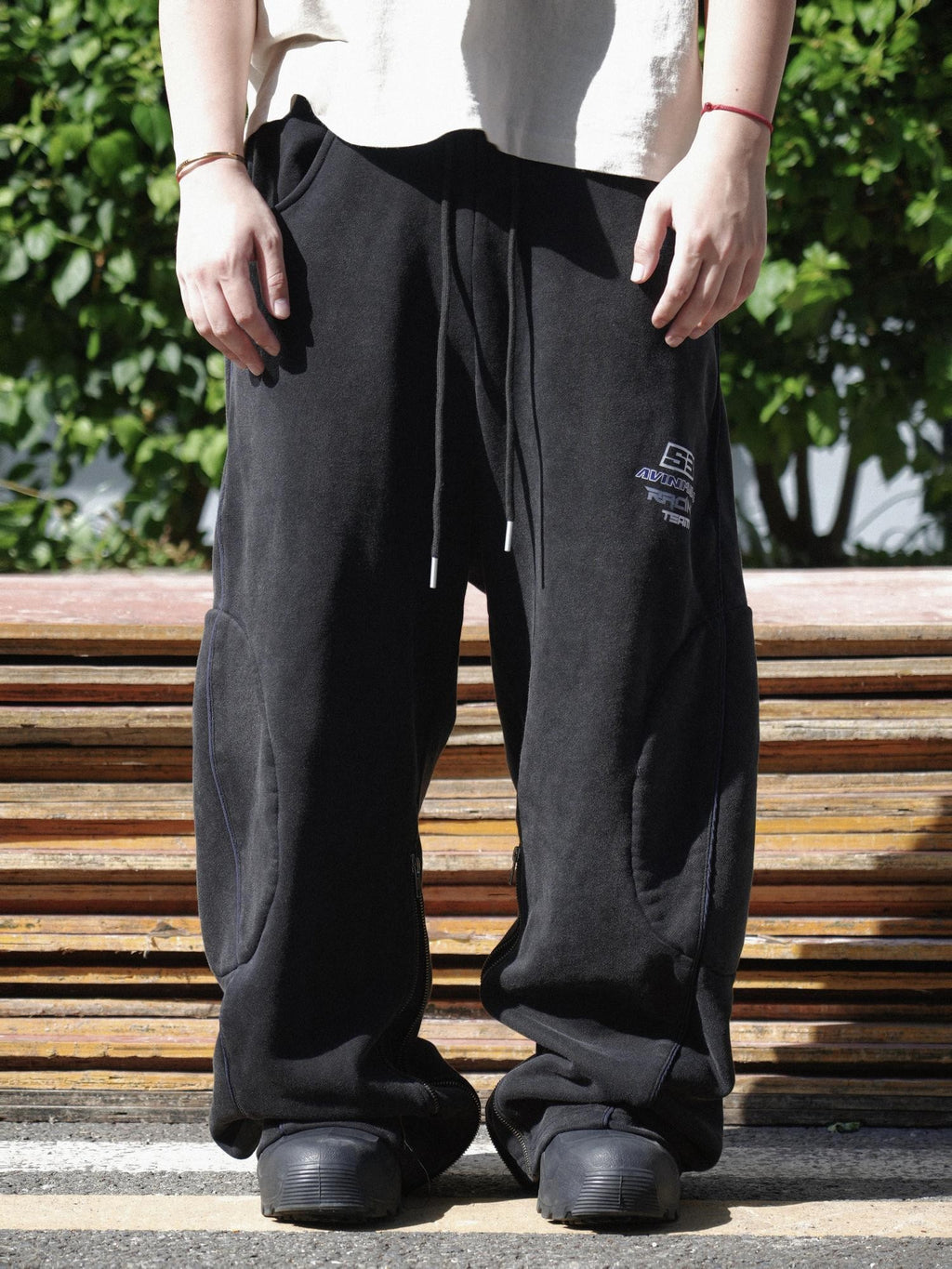 AvinMade Black Structured Patchwork Zip Slit Hem Women's Cotton Sweatpants