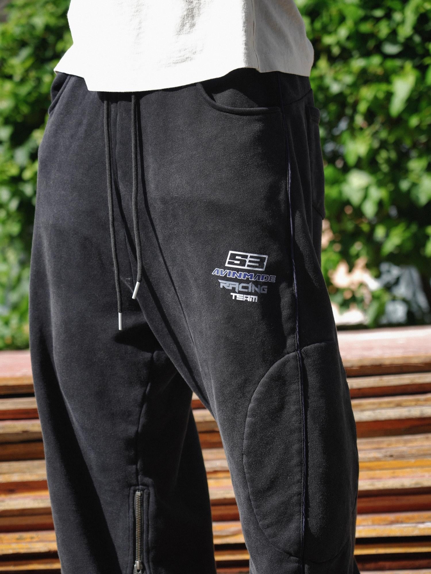 AvinMade Black Structured Patchwork Zip Slit Hem Women's Cotton Sweatpants