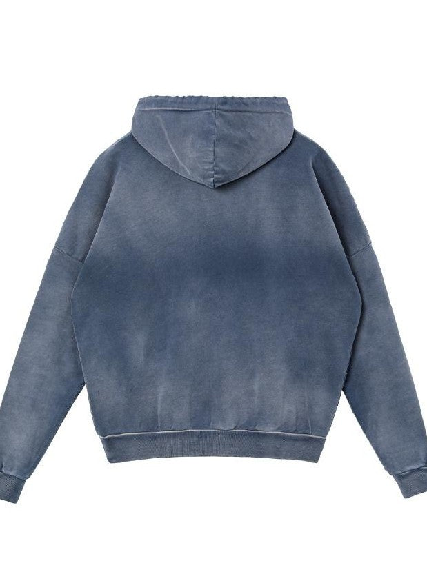 AvinMade Blue Hand Painted Logo Washed Distressed Women's Cotton Pullover Hoodies