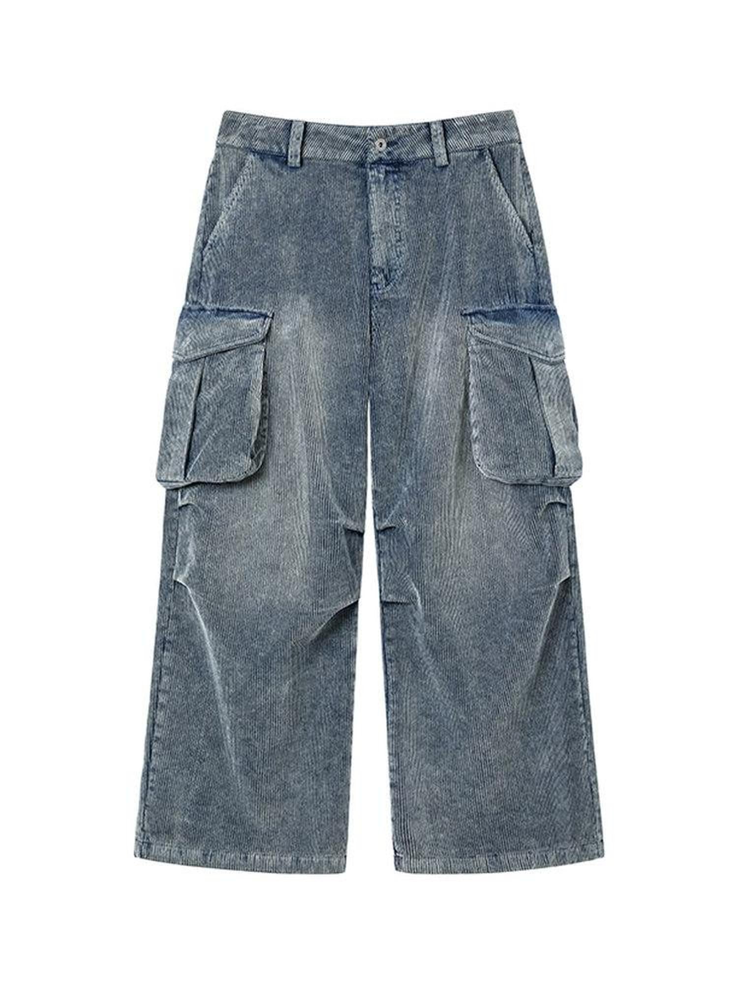 AvinMade Distressed Loose Straight Mid Waist Women's Corduroy Cargo Pants
