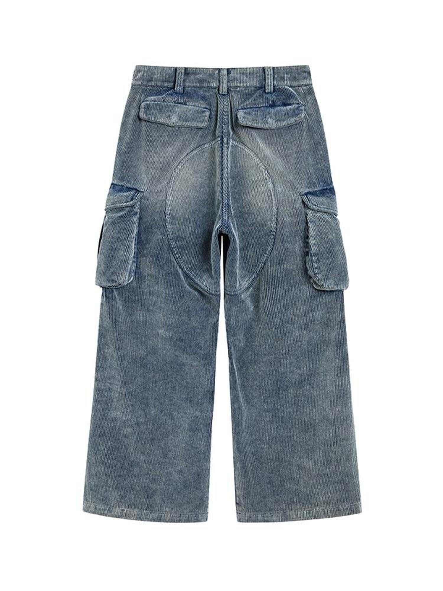 AvinMade Distressed Loose Straight Mid Waist Women's Corduroy Cargo Pants
