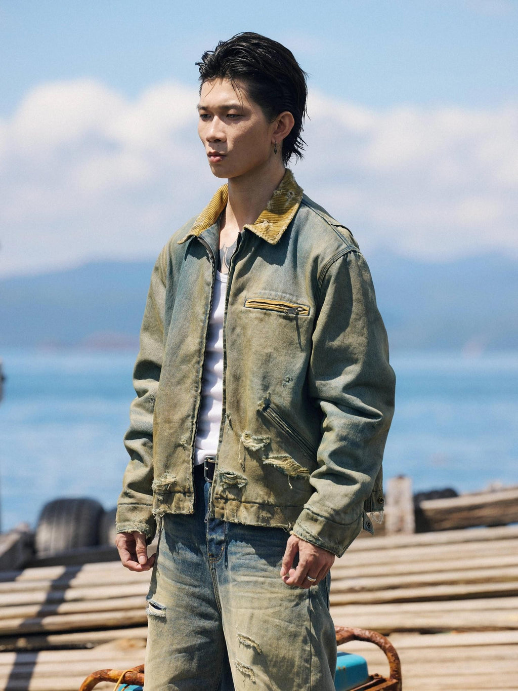 AvinMade Hand Distressed Washed Blue Oversized Women's 100 Percent Cotton Denim Jackets