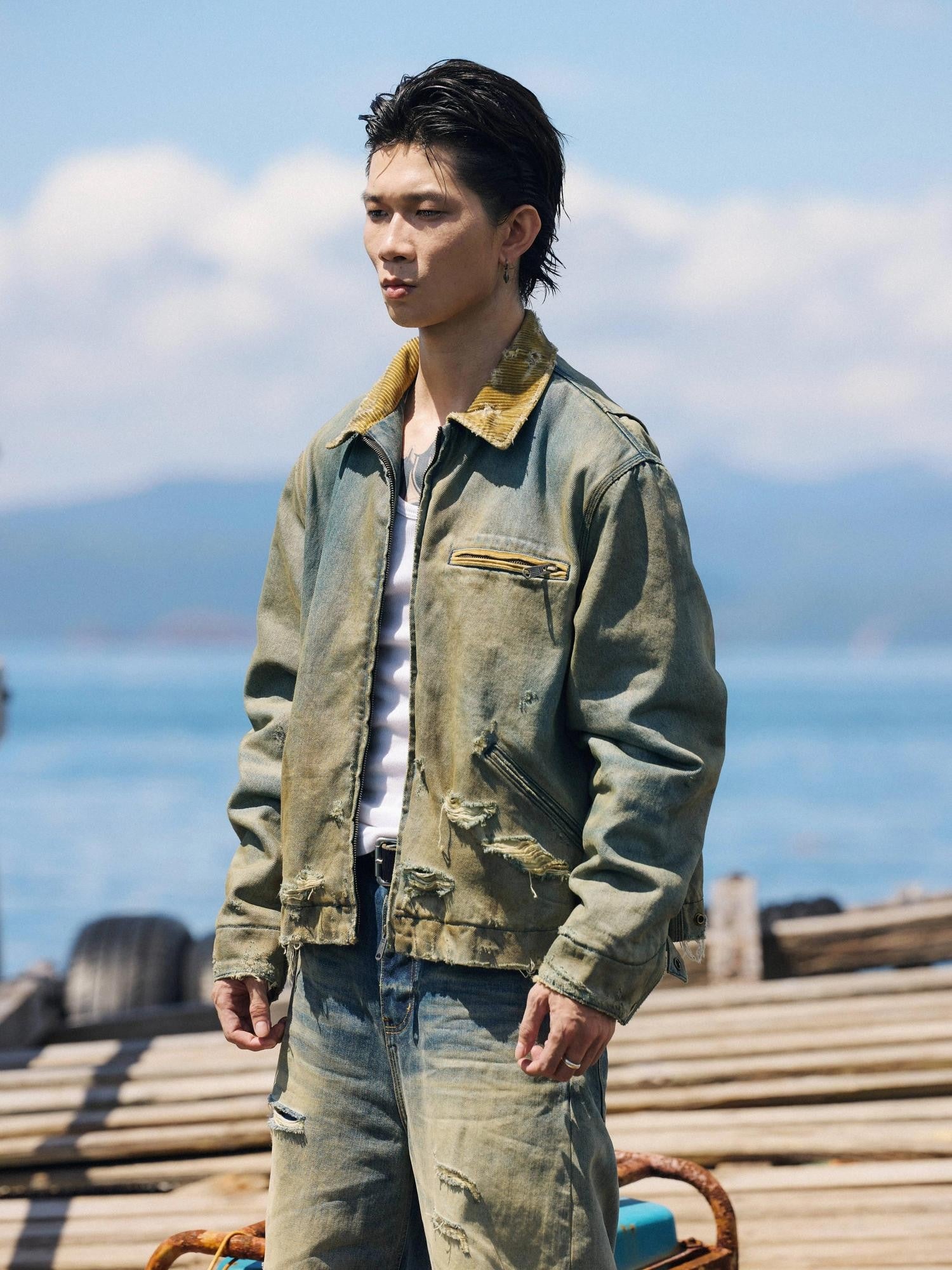 AvinMade Hand Distressed Washed Blue Oversized Women's 100 Percent Cotton Denim Jackets
