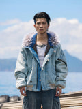 AvinMade Ice Blue Hooded N2b Pilot Button Front Women's Washed Cotton Puffer Jackets