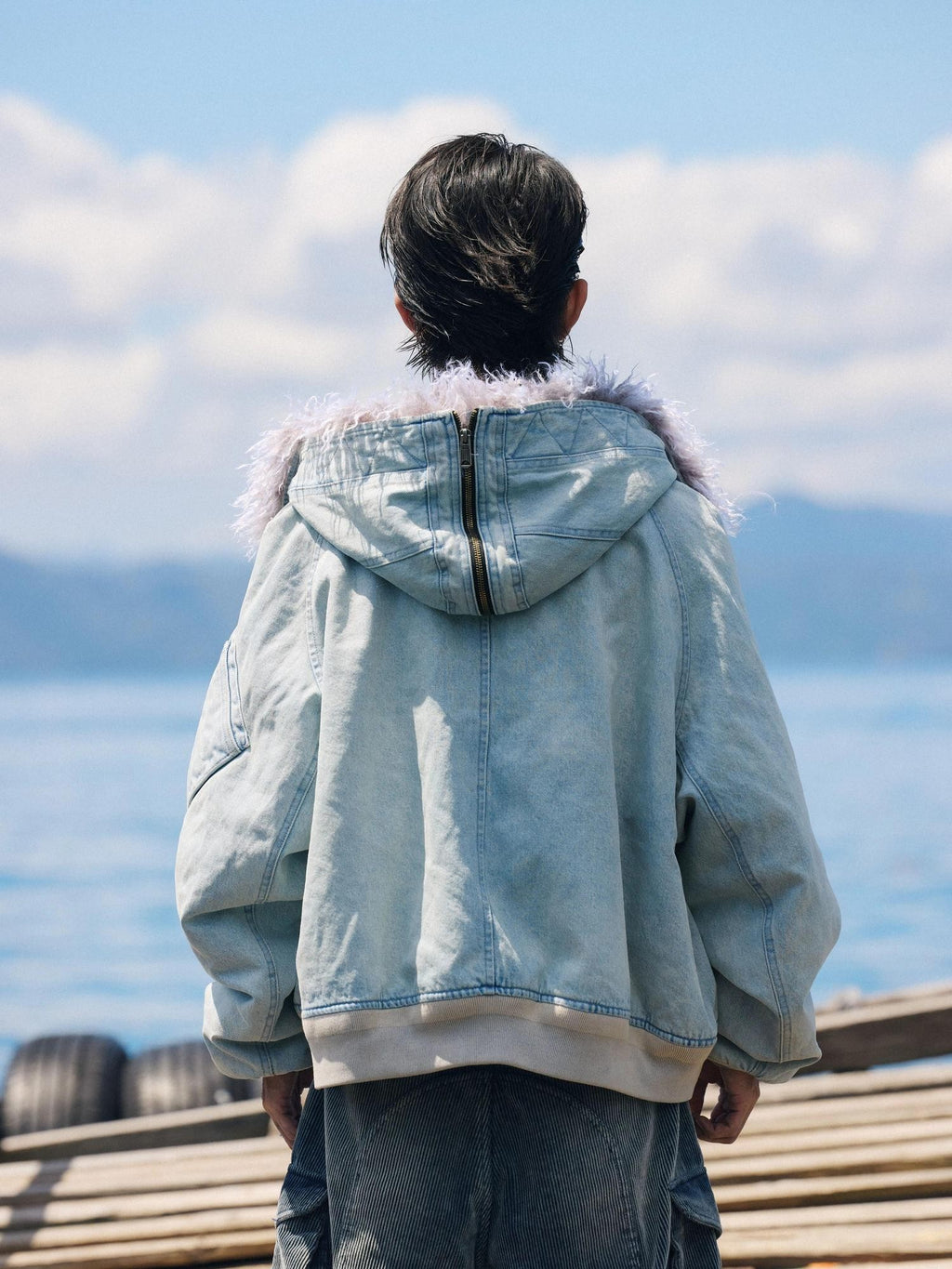 AvinMade Ice Blue Hooded N2b Pilot Button Front Women's Washed Cotton Puffer Jackets