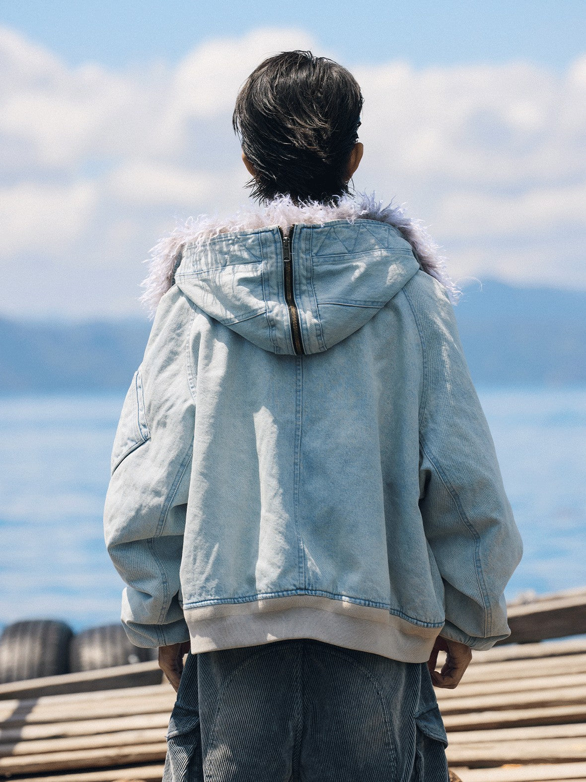 AvinMade Ice Blue Hooded N2b Pilot Button Front Women's Washed Cotton Puffer Jackets