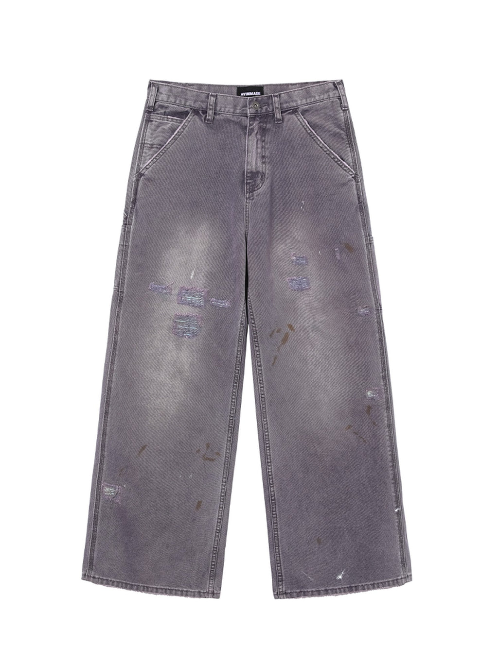 AvinMade Ink Wash Splatter Distressed Patch Women's 100 Percent Cotton Wide-leg Pants