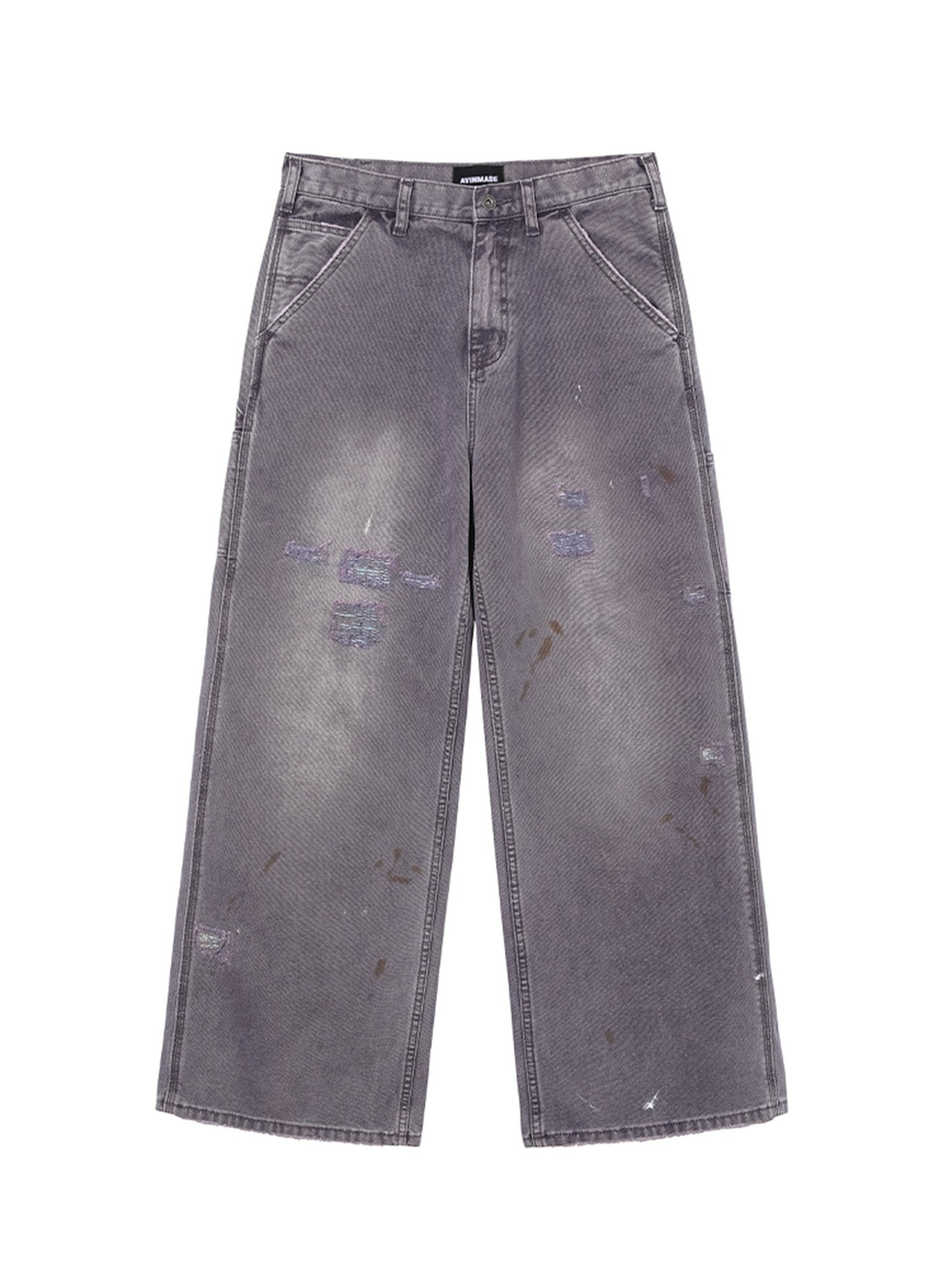 AvinMade Ink Wash Splatter Distressed Patch Women's 100 Percent Cotton Wide-leg Pants
