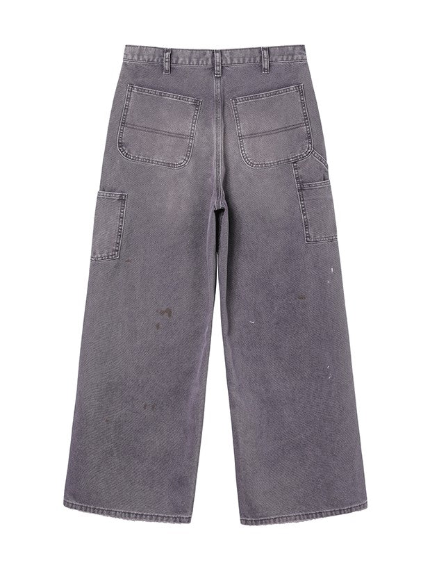 AvinMade Ink Wash Splatter Distressed Patch Women's 100 Percent Cotton Wide-leg Pants