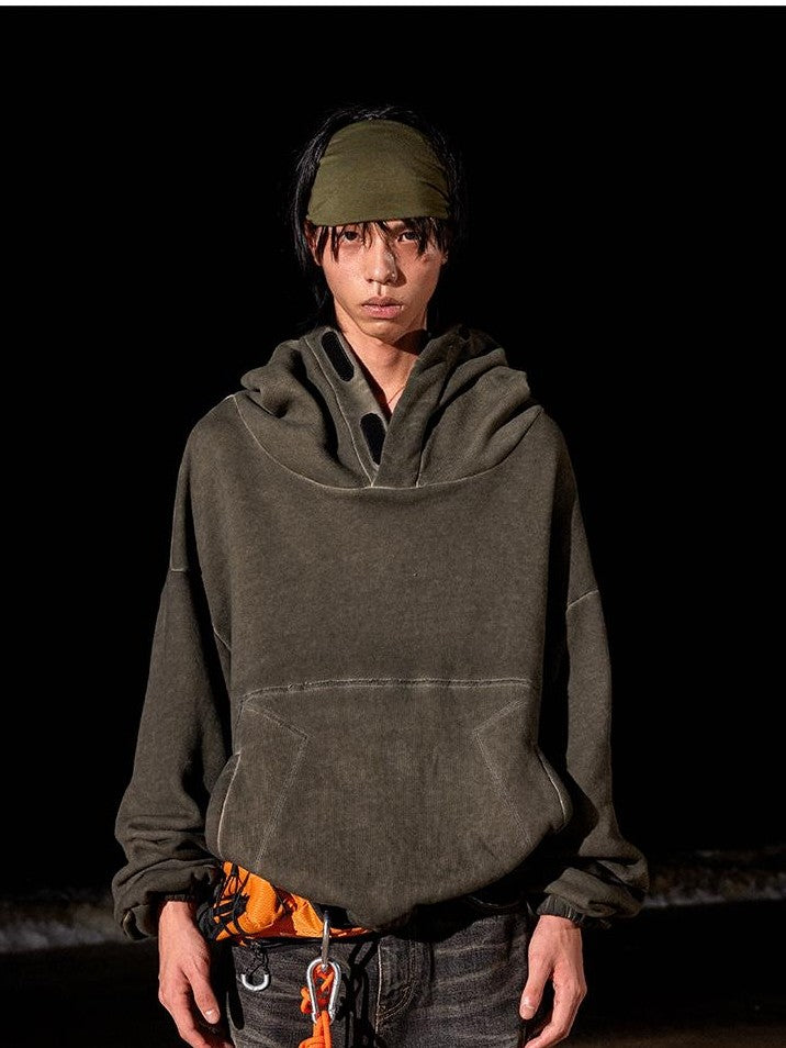 AvinMade Olive Brown Cropped Washed Ninja Women's Polar Fleece Pullover Hoodies