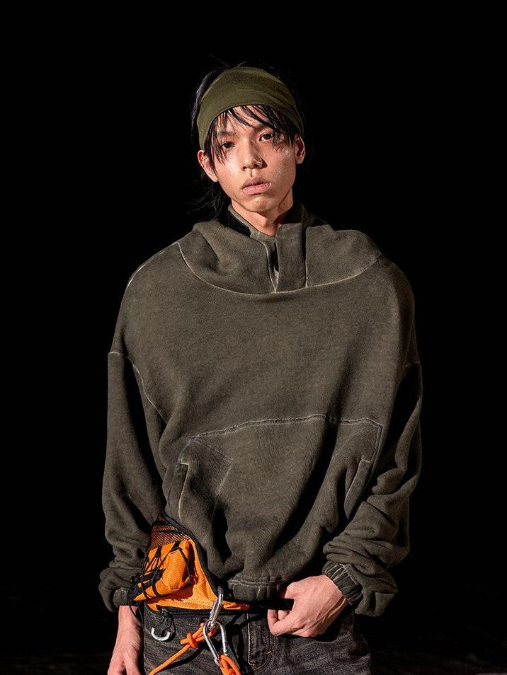 AvinMade Olive Brown Cropped Washed Ninja Women's Polar Fleece Pullover Hoodies