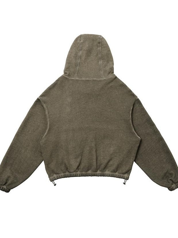 AvinMade Olive Brown Cropped Washed Ninja Women's Polar Fleece Pullover Hoodies