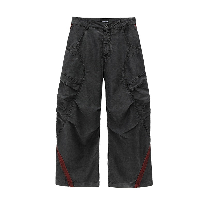 AvinMade_Red_Black_Colorblock_Washed_Curved_Racer_Women's_Cotton_Cargo_Pants_1019042307287_MISSTT