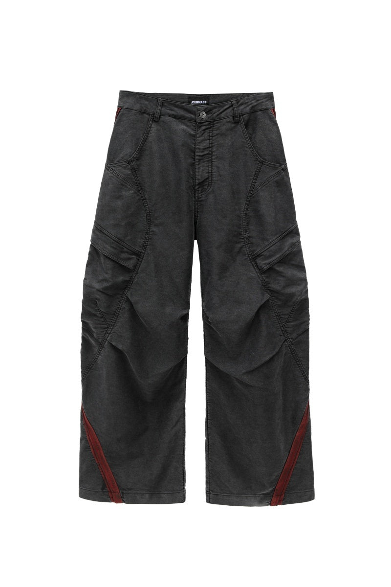 AvinMade_Red_Black_Colorblock_Washed_Curved_Racer_Women's_Cotton_Cargo_Pants_1019042307287_MISSTT
