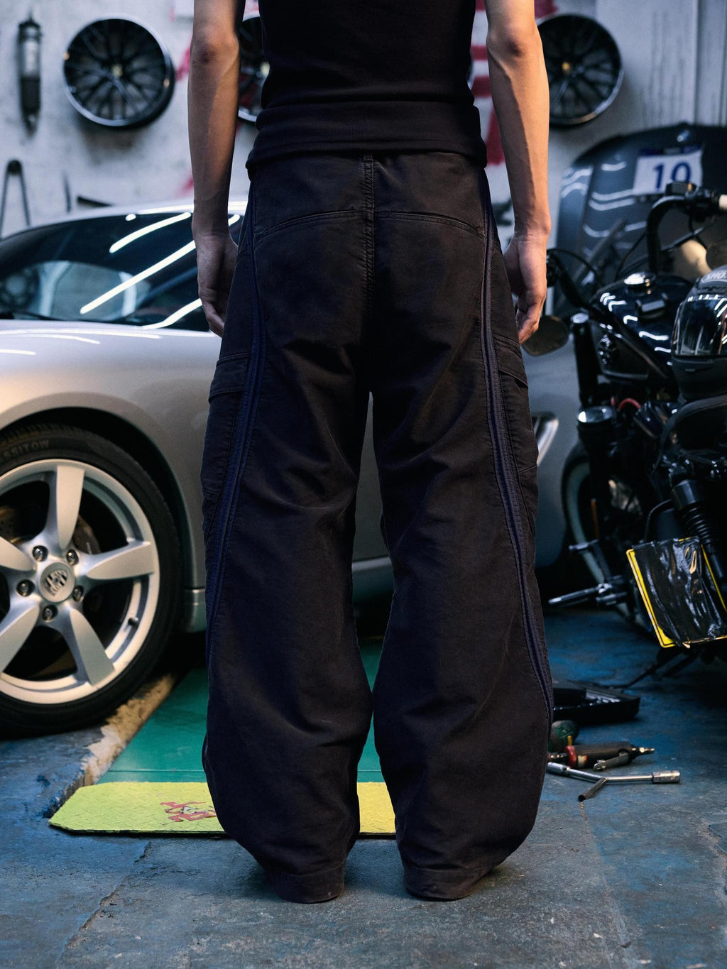 AvinMade Red Black Colorblock Washed Curved Racer Women's Cotton Cargo Pants