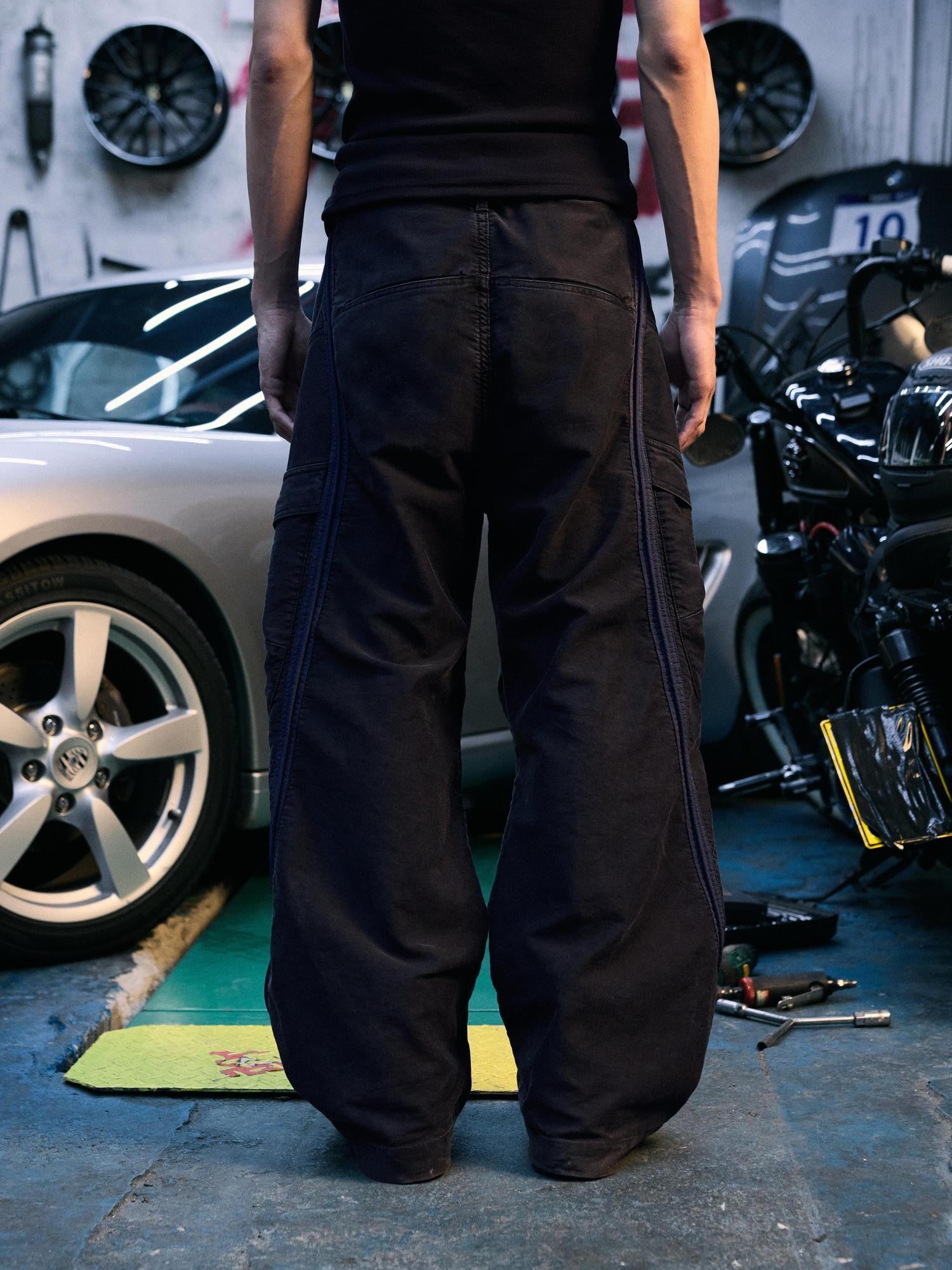 AvinMade Red Black Colorblock Washed Curved Racer Women's Cotton Cargo Pants