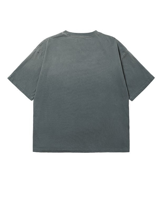 AvinMade Treasure Map Print Loose Crew Neck Women's Gray Green Short Sleeve T-shirts