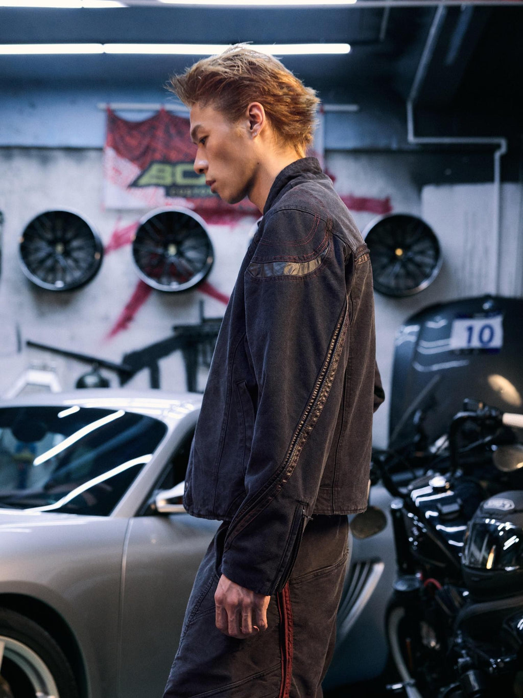 AvinMade Washed Black Splicing Women's 100 Percent Cotton Canvas Moto Jackets